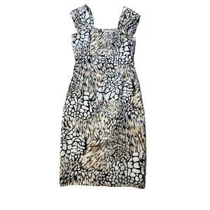 Elegant Sophisticated Vintage Aseret 100% Silk Animal Print Sleeveless Sheath 8